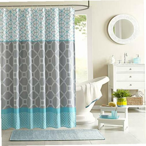 Cortina de chuveiro Intelligent Design Id70-198 azul 72 X72 Color Varios Geométrico