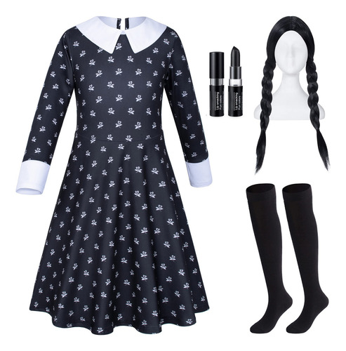 Daogupong 4pcs Girl's Costume Peter Pan Collar Black Dress .