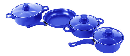 Bateria De Cocina Acero Inoxidable Acabado Peltre 7 Piezas Color Azul