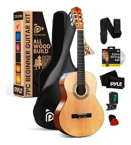 Pyle Kit De Guitarra Acústica Para Principiantes, 3/4 Tamaño