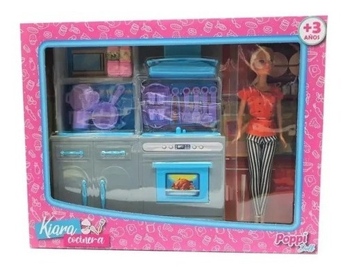 Muñeca Kiara Cocinera C/ Cocina Horno Alacena Y + Poppi B920