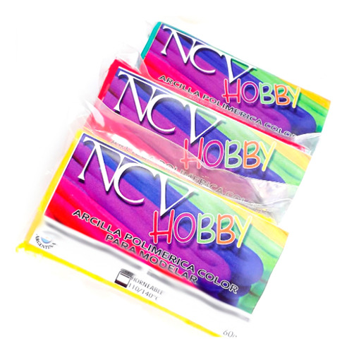 Arcilla Polimérica Set X3 Ncv Color 60gr Y Punzón Cuchara