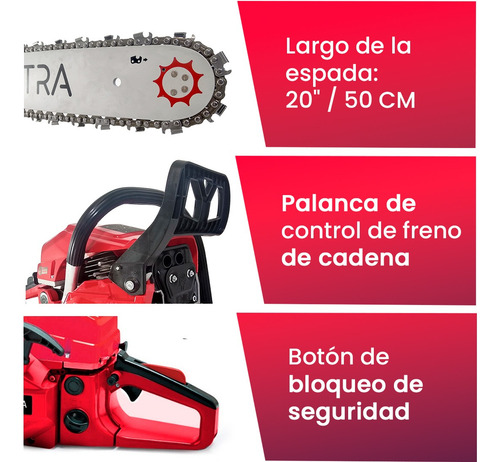 Motosierra A Explosion 52cc 2.7hp Naftera Pektra 20 Color Rojo
