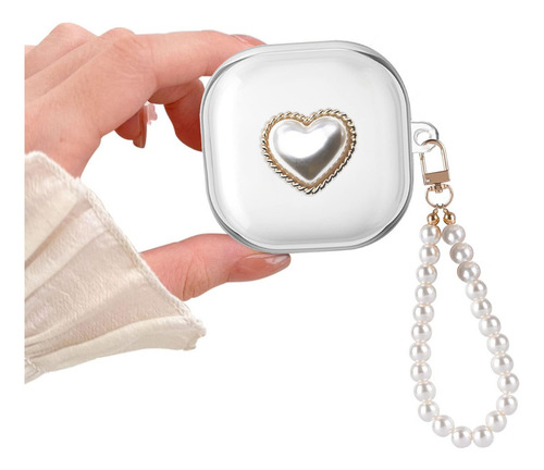 USDILU Funda Case Para Samsung Galaxy Buds Fe / 2/ live / 2 Pro Con Pulsera Joyería Uso Carcasa Silicona Mujer Niñas Color Transparente Con Llavero Soporte Cover Espesamiento