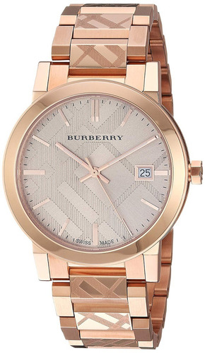 Reloj pulsera Burberry BU9039 con correa de acero inoxidable color oro rosa - fondo plateado