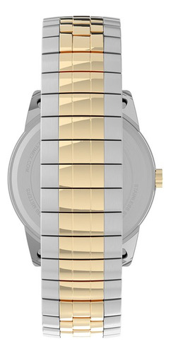 Reloj Hombre Timex Con Luz Fechador 38 Mm Tw2v401006p Correa Plateado/Dorado Bisel Dorado Fondo Blanco