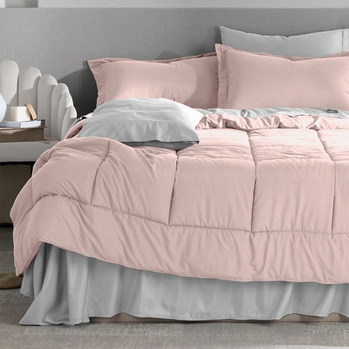 Set Edredón King Size + Fundas + Sábanas 7 Pzas Real Textil Rosa/gris