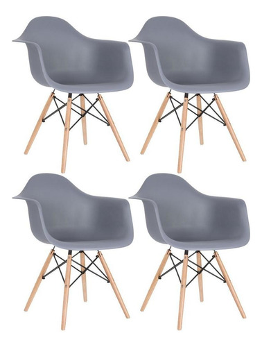 4 Cadeiras Cozinha Eames Wood Daw  Com Braços  Cores Estrutura da cadeira Cinza-escuro