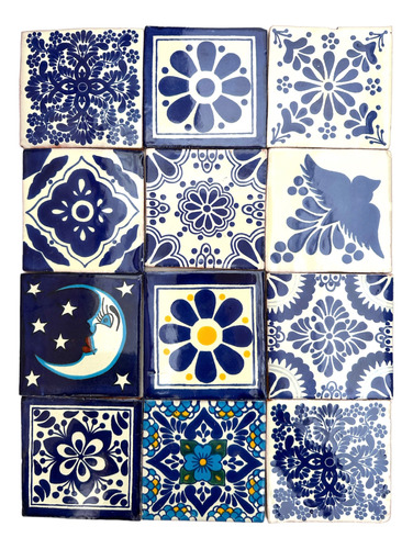 Tapete Azulejo Artesanal 10cm Talavera Mosaico Azul Kit 40pz