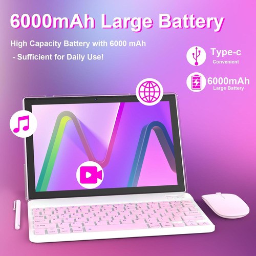 Yqsavior Android 14, 2 En 1 Tablet 10 Pulgadas Con Teclad...
