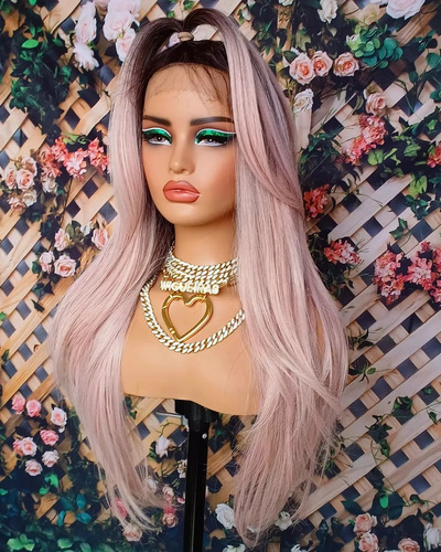 Front Lace Rosa Repartição Livre Longa Lisa Raiz Esfumada