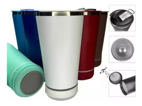 Copo Térmico Som Bluetooth Com Tampa Abridor De Garrafa Cor Branco Lisa