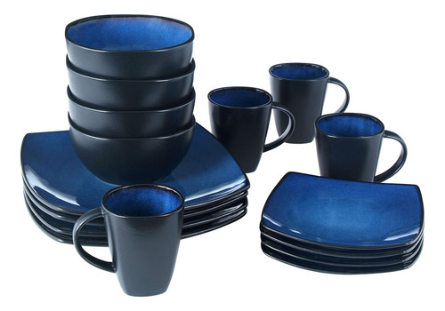 Vajilla De Reactiva Gibson Home 98770.16rm Soho Lounge 16 Pz Color Azul Lisa