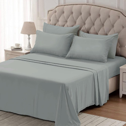 Juego De Sabana Queen Plaza 600h Cotton Touch Onix Suavidad! Gris Liso