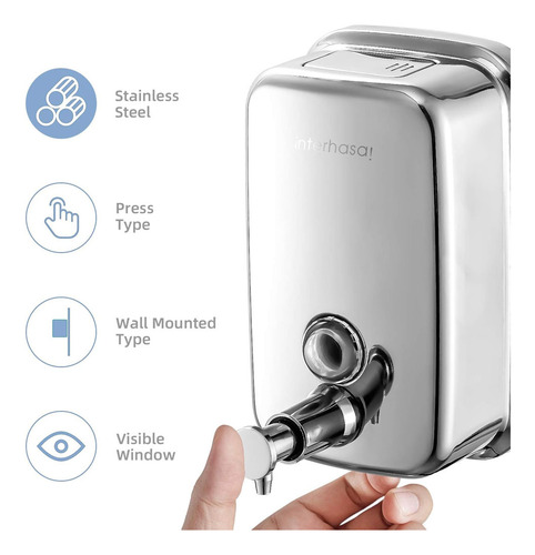 Dispensador De Jabón Rellenable Acero Inox 800 Ml Color Plateado