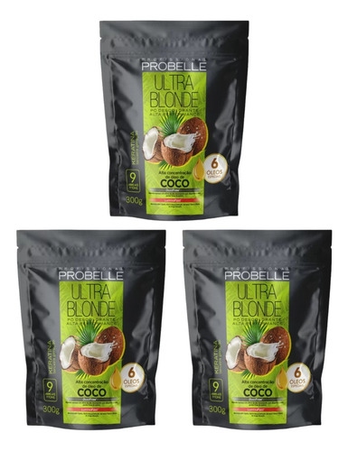 Po Descolorante Probelle 300g Oleo Coco - Kit C/ 3un Tom Sem tom