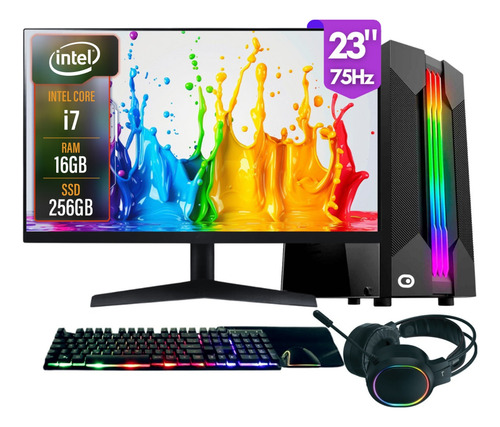 Computador Gamer completo 2Eletro Chroma, Intel Core i7, 16GB RAM, SSD 256GB, Fonte 500W, Monitor 23" 75Hz, Kit Gamer completo - PG2E-1021CH