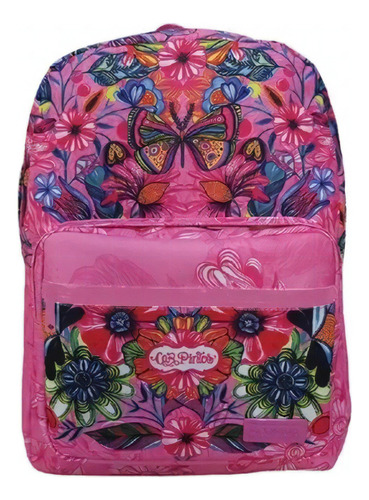 Mochila Moovin Baires 18p Floreada Color Rosa Diseño De La Tela Liso