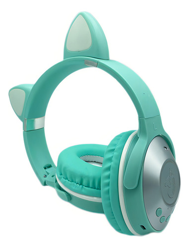 Fone De Ouvido Bluetooth Cartão Sem Fio Gatinho Infantil Led Cor Rosa