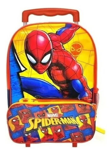 Mochila Carro Spiderman 16 Pulgadas Wabro 10166 Color Rojo