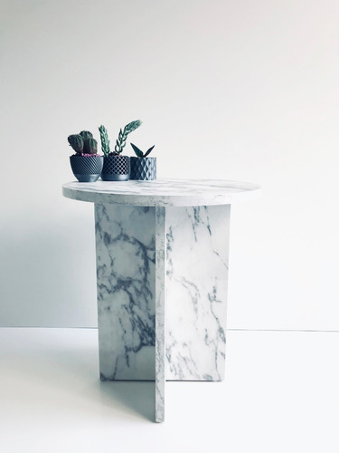 Mesa De Arrime Redonda Carrara Mdf 42cm X 47cm H