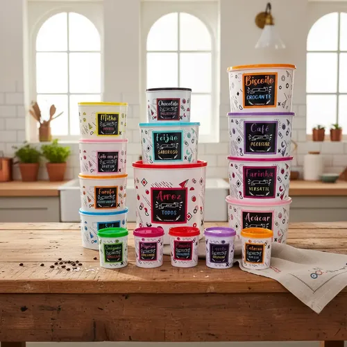 Kit 16 Potes Plásticos Porta Mantimentos Cozinha Organizador