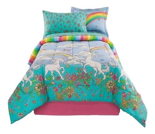 Reversible 8pz Matr Edredón Unicornio Juego Sábanas Arcoíris