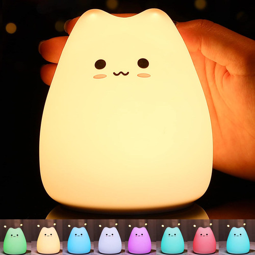 Luz Nocturna Gato Silicona 7 Colours Para Bebé Niño Regalos