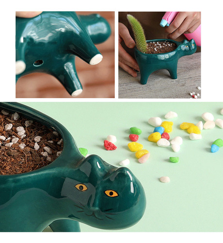(w)for Cat Flowerpot Succulent Planter With Drainage Ceramic