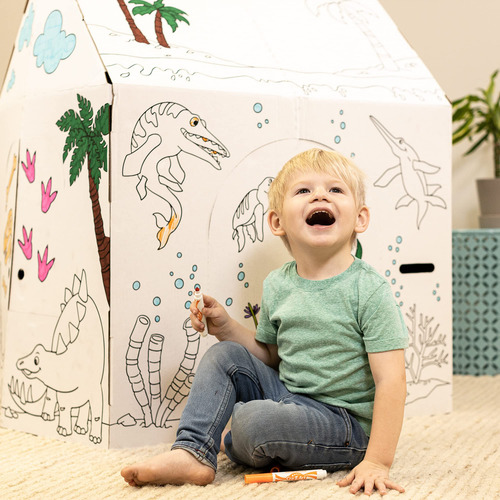 Casa De Dinosaurios De Cartón Para Niños 81 X 67 X 103 Cm