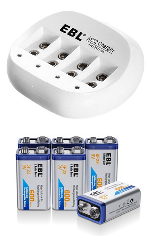 Cargador Inteligente 4 Puertos De 9v + 6 Pilas Recargables