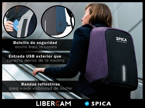 Mochila Antirrobo Impermeable Spica M-10 Usb Porta Notebook