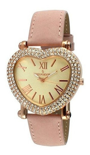 Reloj De Cristal De Oro Rosa Femenino Con Forma De Corazón