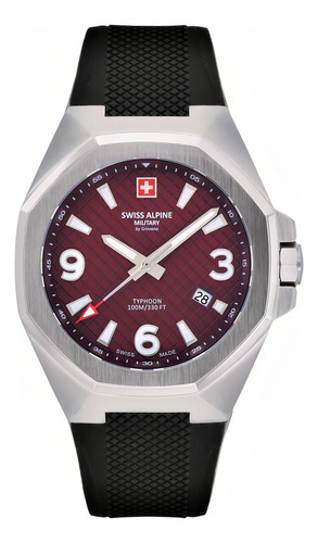 Reloj Swiss Alpine Military By Grovana Typhoon 7005.1836sam Malla Negro Bisel Plateado Fondo Bordó