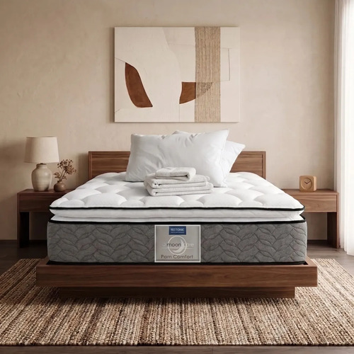 Colchón Matrimonial Restonic Ortopédico + Sábanas y Almohadas | Resortes Continuos | 135x190 Cm | Anti Ácaros | Firmeza Media | Durable