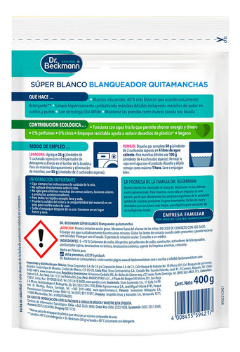 Blanqueador Quitamanchas 400g Dr. Beckmann - Lireke