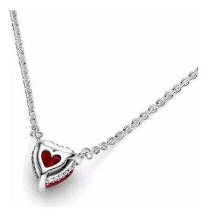 Pandora Collar Collier Con Pendiente Halo Corazón Reluciente Plateado