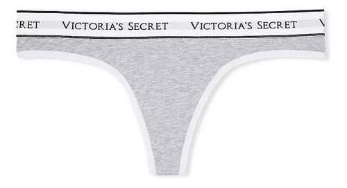 Calcinha Victorias Secret Fio Dental Logo Cotton Thong Grey