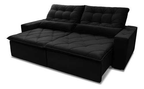Sofá Retrátil/reclinável Islândia 2,10m Preto C/ Molas