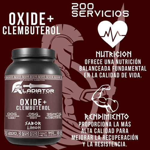 Óxido Nítrico + Clembuterol Gladiator 1 Kg Pre-entreno Limón