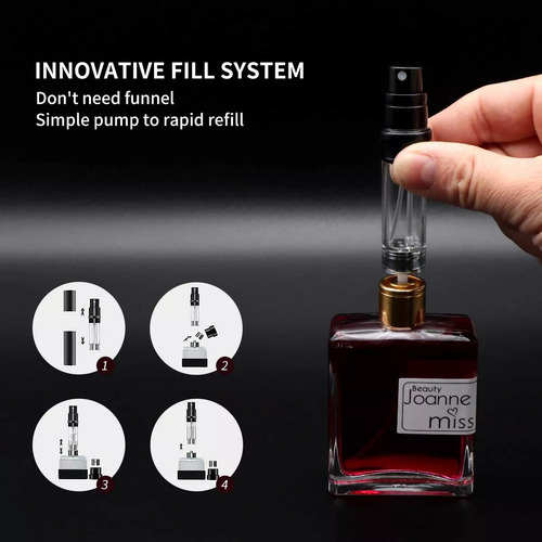 Mini Perfumero Pequeño Recargable Con Atomizador Negro 2 Pzs