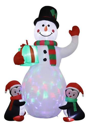 Muñeco De Nieve Led Con Pingüino Inflable De 1,8 M, 1,8 M