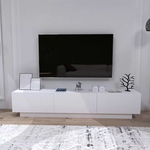 Mueble Tv Madera Moderno Combinación De Gris Y Mármol Blanco