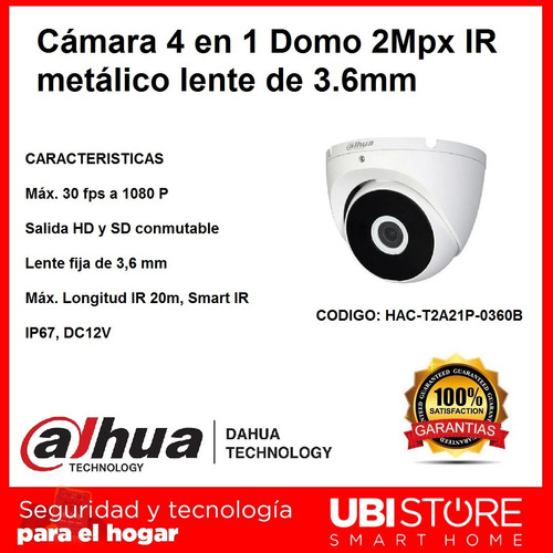 Imagen 3 de 8 de Cámara 4 En 1 Domo 2mpx Ir Metálico Lente De 3.6mm Dahua