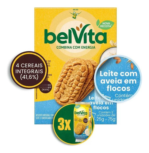 Biscoito Integral Belvita Leite E Aveia Kit 3 Caixas 75g