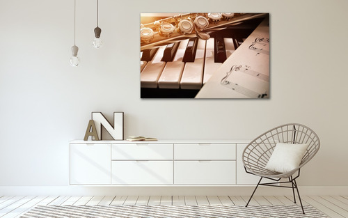 Cuadro Canvas Moderno Piano, Flauta & Partitura 94x142cm