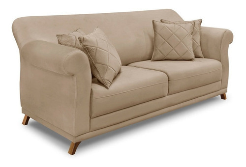 2 Poltronas E Sofá Living 2 Lugares 1,60m Vênus Suede Bege