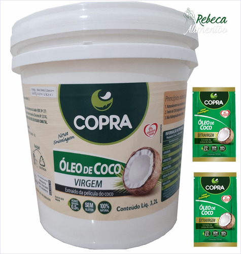 Óleo De Coco Virgem 3,2l Balde - Copra + 2 Sache De Óleo