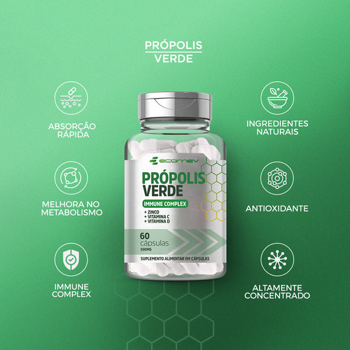 Propolis Verde Vit C D3 Zinco + Oleo Semente Abobora 1350mg Sabor Sem sabor