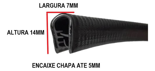 Borracha Perfil Pele Casca Cobra Fino 7x14mm Preto 5 Metros